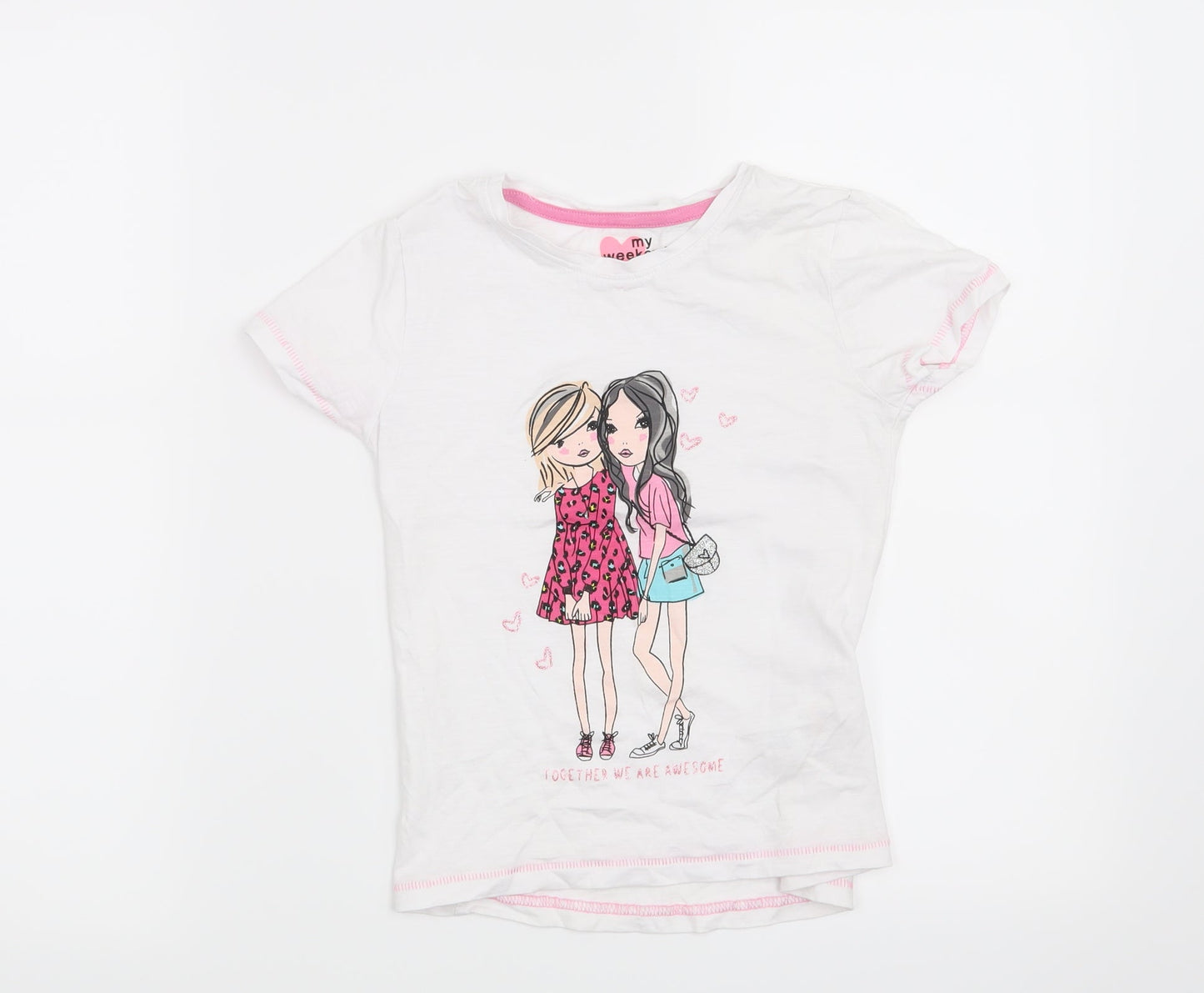 Matalan Girls White   Basic T-Shirt Size 7 Years  - Together we are Awesome