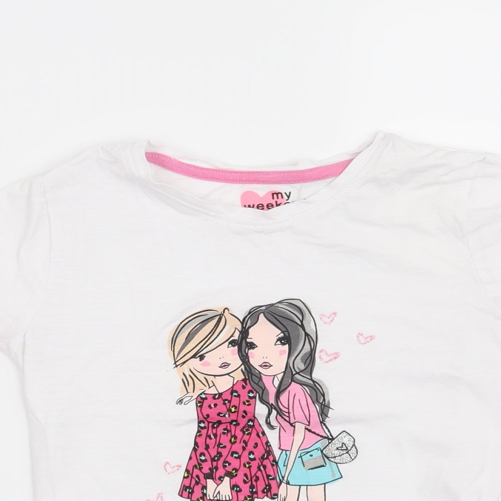 Matalan Girls White   Basic T-Shirt Size 7 Years  - Together we are Awesome
