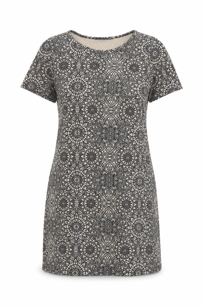 Front view of Boohoo women’s black geometric bodycon, size UK 10