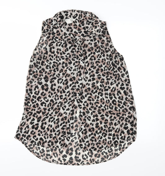 H&M Womens Brown Animal Print Chiffon Basic Blouse Size 8