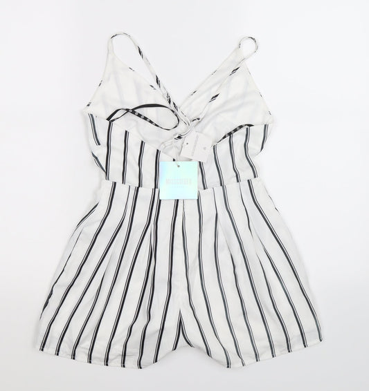 Missguided Womens White Striped  Playsuit One-Piece Size 4 L3 in