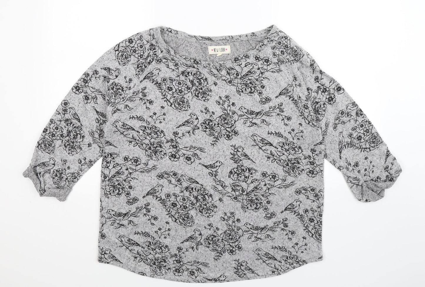 New Look Womens Grey Floral Knit Pullover Jumper Size 18