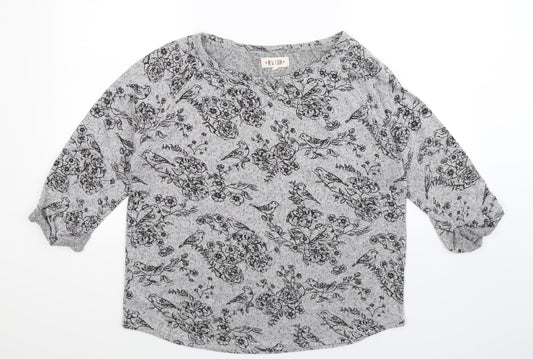 New Look Womens Grey Floral Knit Pullover Jumper Size 18