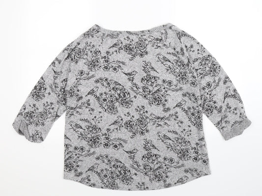 New Look Womens Grey Floral Knit Pullover Jumper Size 18