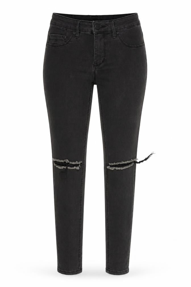 Front view of Res Denim women’s black denim jegging jeans, size UK 25, in, 30-inch leg