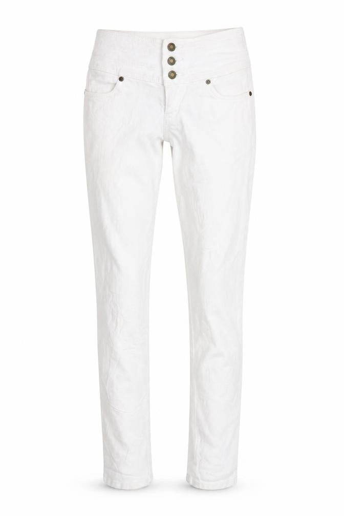 Front view of John Baner women’s white denim skinny jeans, size UK 8, 34-inch leg