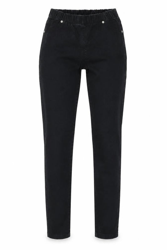 Front view of Denim & Co. women’s black denim jegging jeans, size UK 8, 30-inch leg