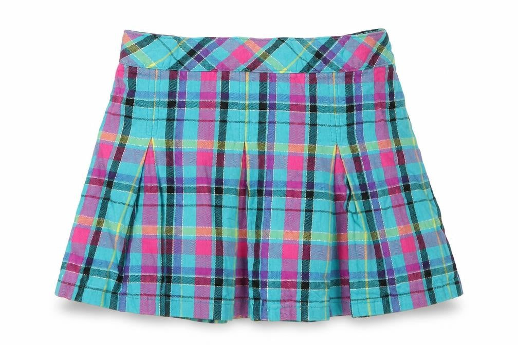 Front view of Garanimals girls’ blue check a-line skirt, size 3, years