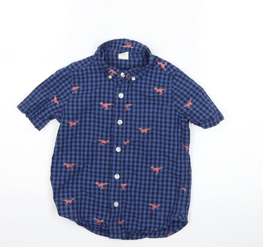 Gap Boys Blue Check  Basic Button-Up Size 4 Years  - DInosaur