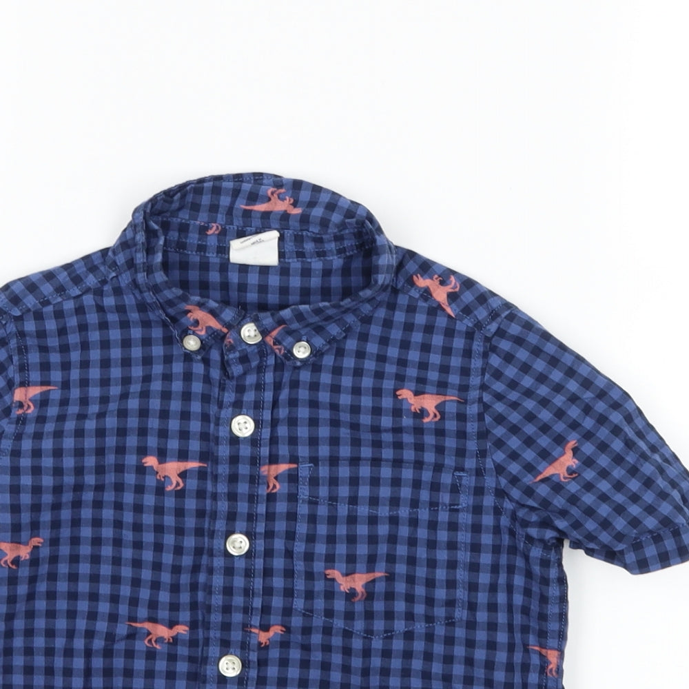 Gap Boys Blue Check  Basic Button-Up Size 4 Years  - DInosaur