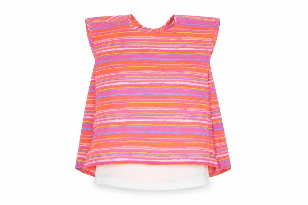 Front view of Healthtex girls’ pink striped basic t-shirt, size 4, years
