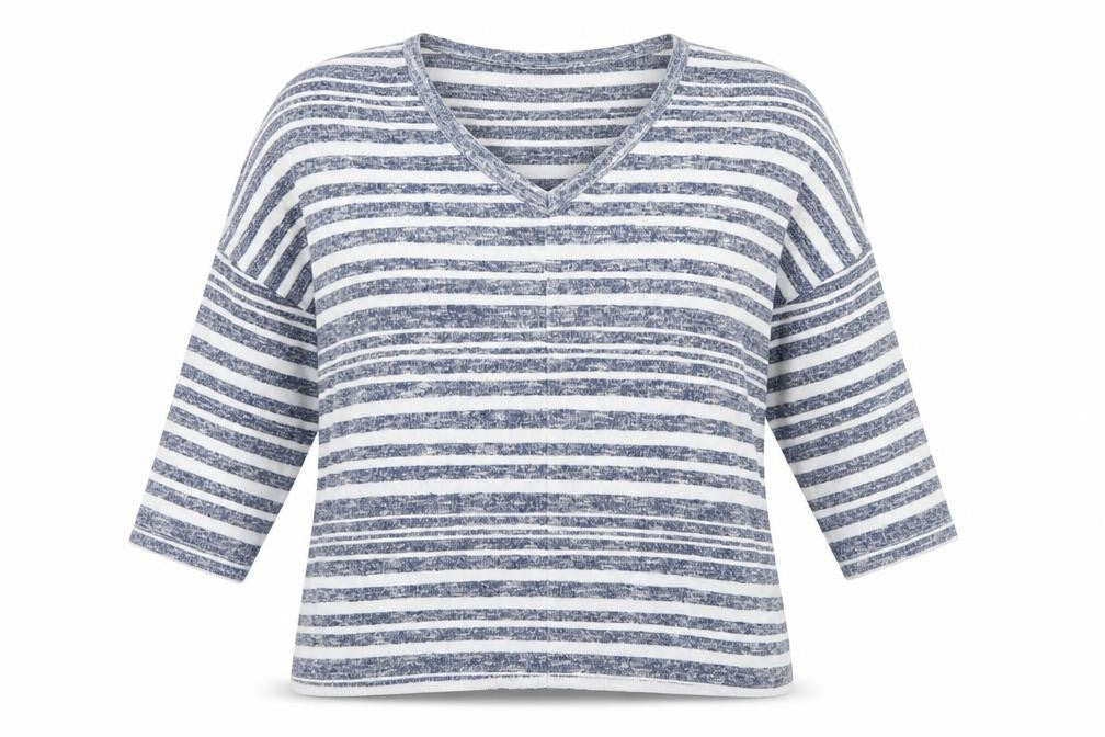 Front view of Tu women’s blue striped pullover sweatshirt, size UK 8