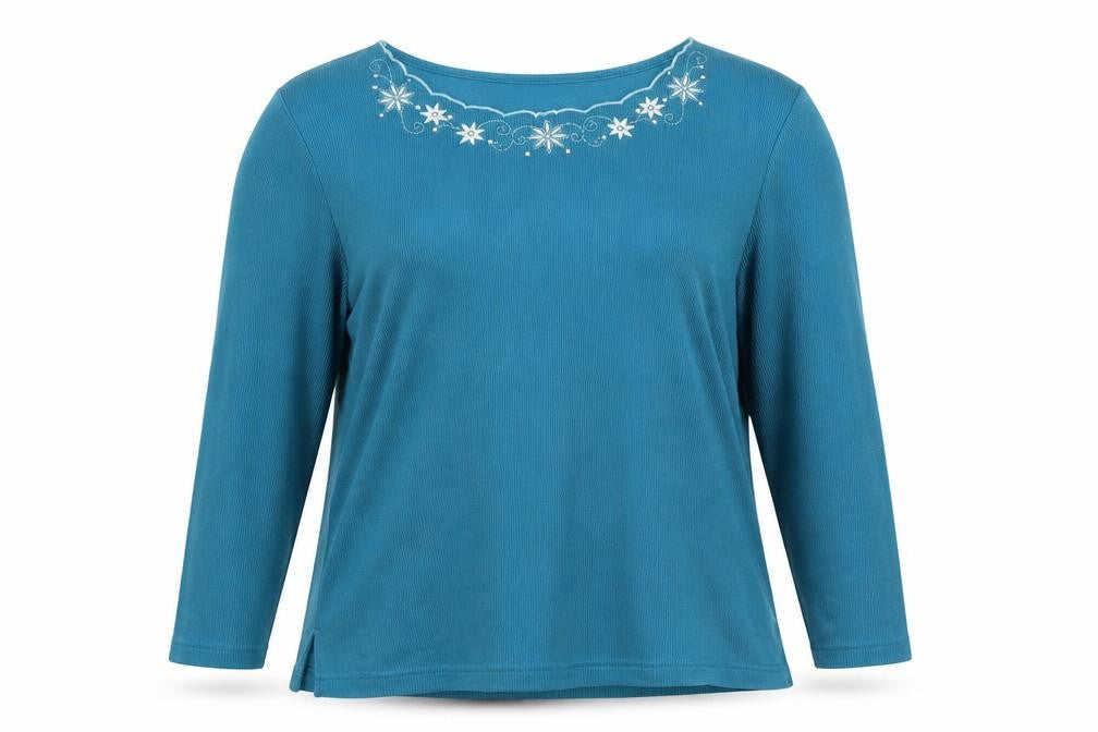 Front view of Bonmarché women’s blue jumper, size S