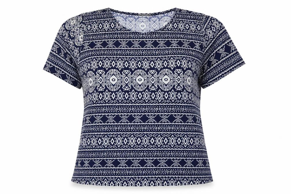 Front view of Yue sheng women’s blue basic t-shirt, size M