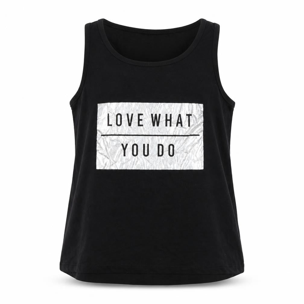 Front view of Young Dimension girls’ black basic tank, size 12-13, years - love what you do