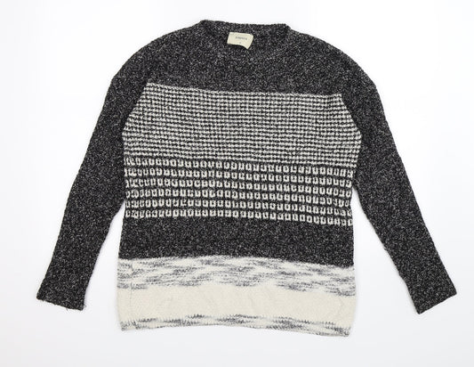 papay Womens Grey Striped Knit Pullover Jumper Size S