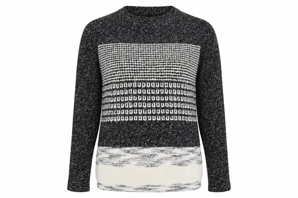 Front view of Papaya women’s grey striped knit jumper, size S