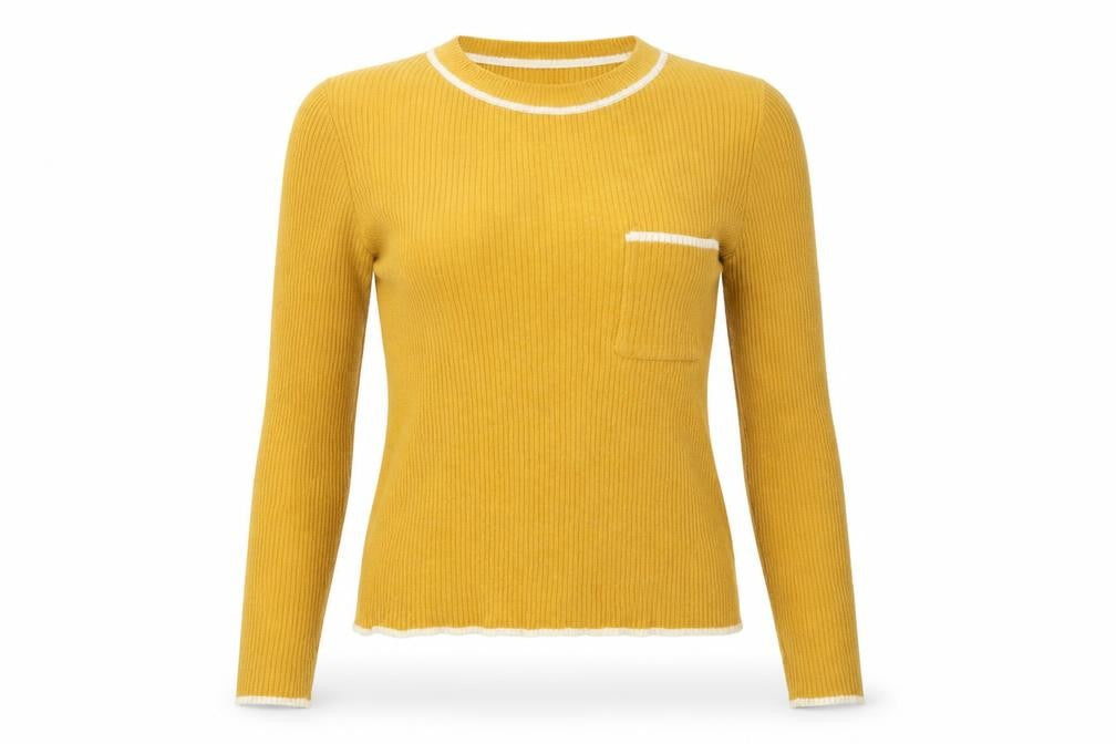Front view of Cooperative women’s yellow striped knit jumper, size XS