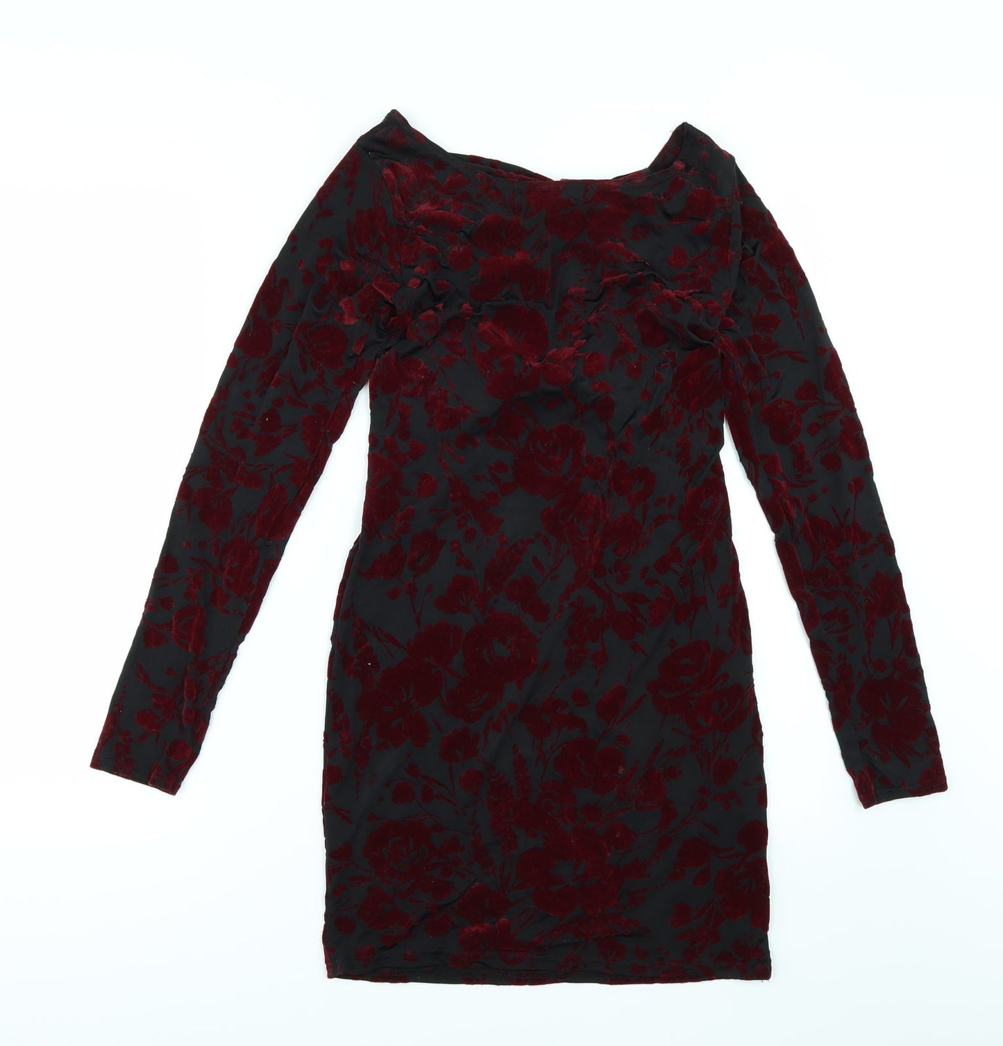 Preworn Womens Black Floral  Bodycon  Size 10