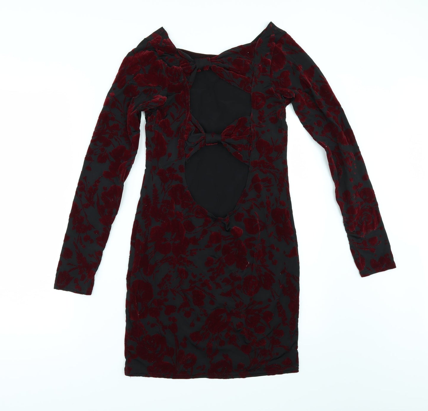 Preworn Womens Black Floral  Bodycon  Size 10