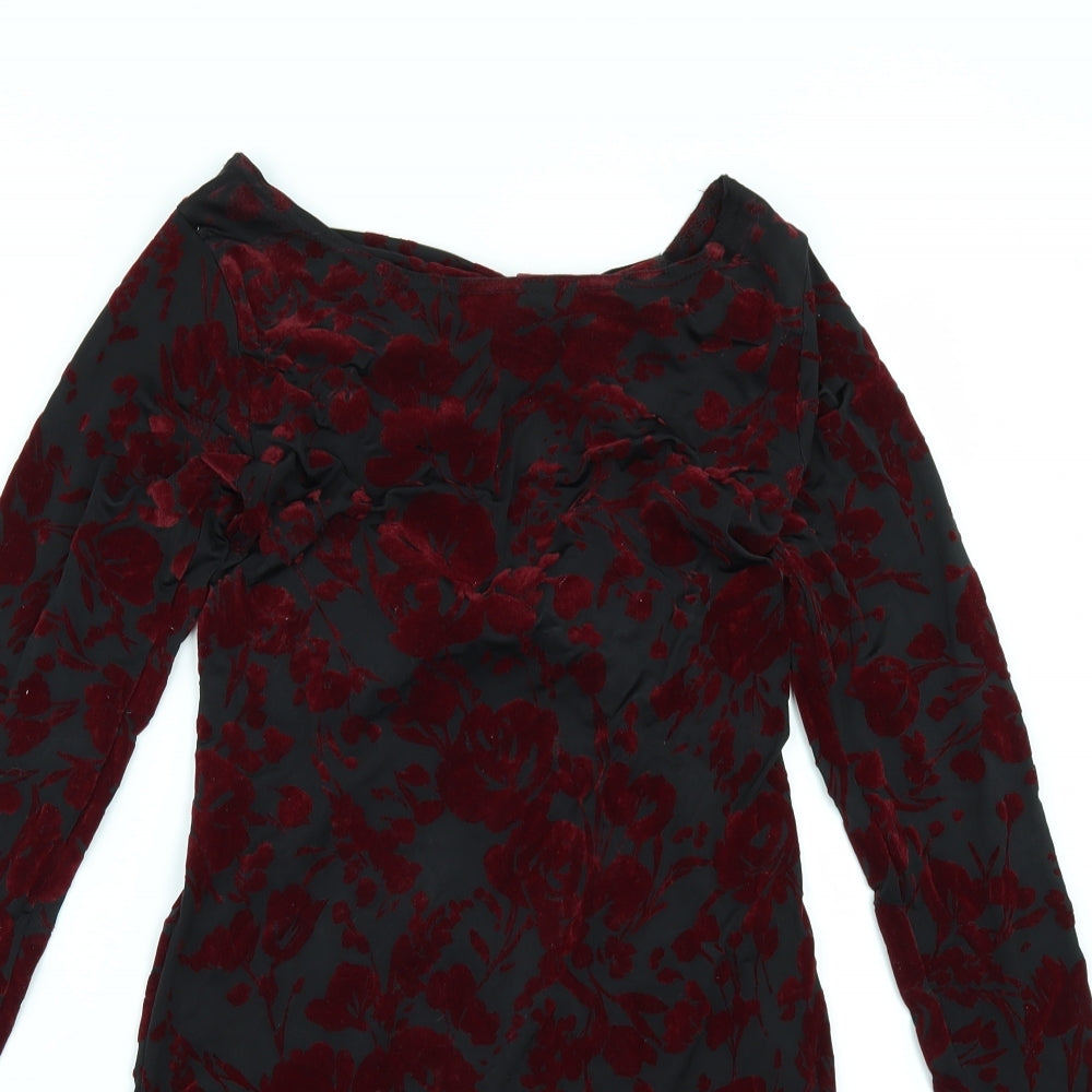Preworn Womens Black Floral  Bodycon  Size 10