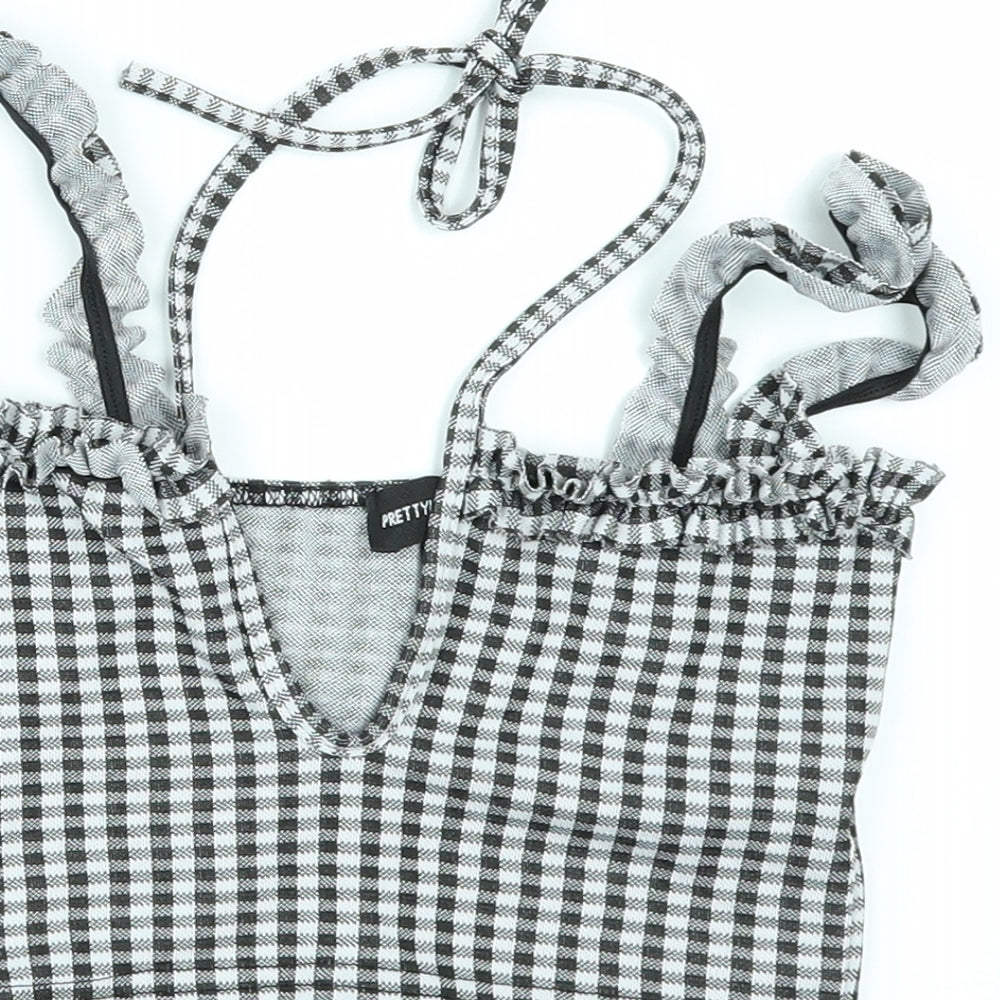 PRETTYLITTLETHING Womens Black Check  Cropped Blouse Size 4