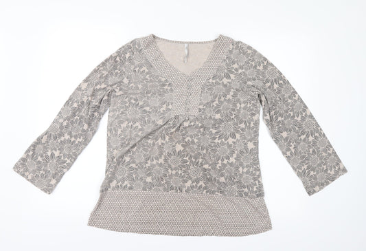 Bm Casual Womens Brown Floral  Basic T-Shirt Size 12