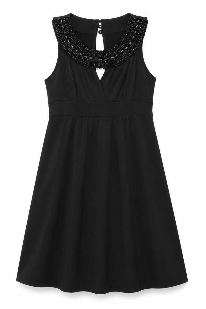 Front view of Julien Macdonald women’s black a-line, size UK 10