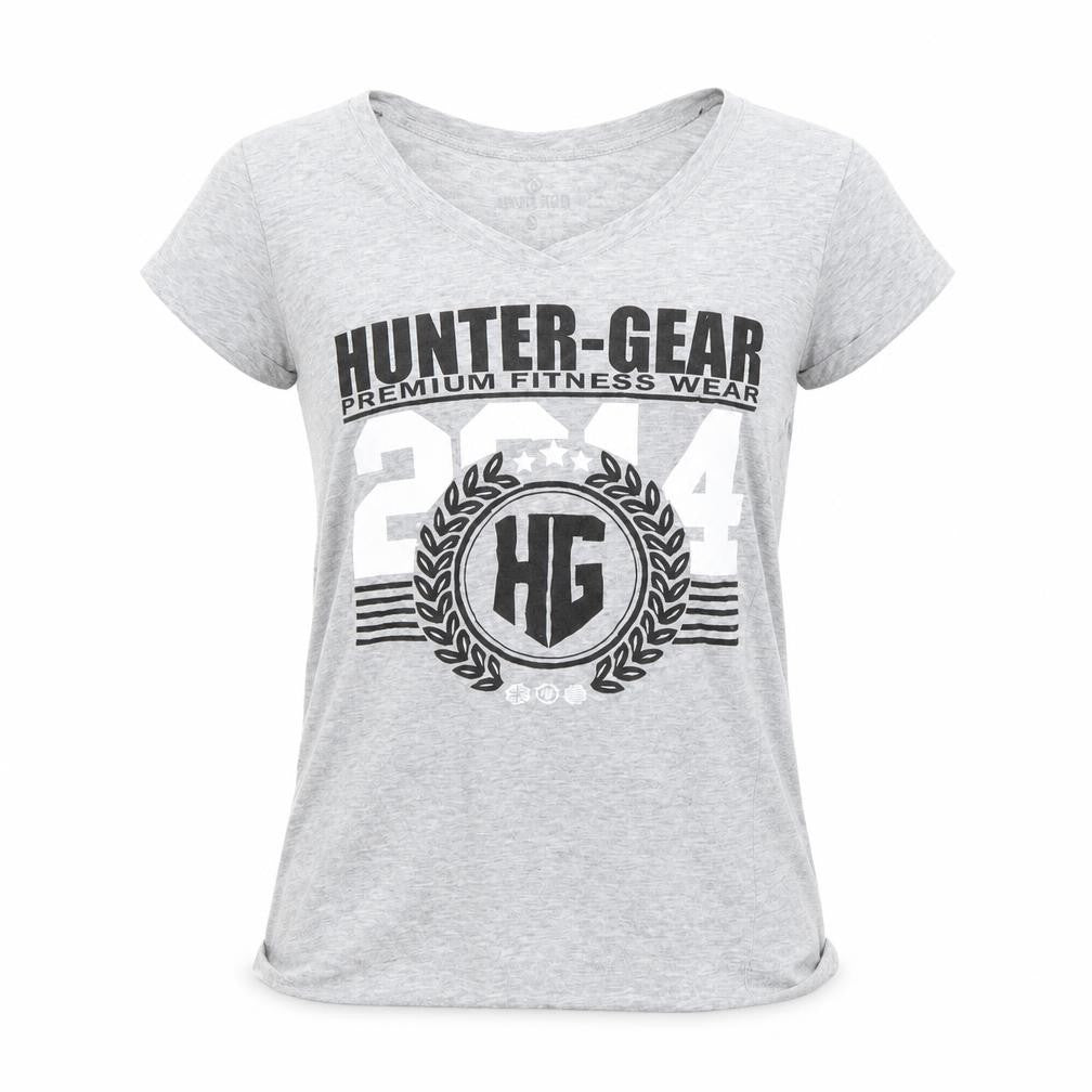 Front view of Hunter gear women’s grey basic t-shirt, size S