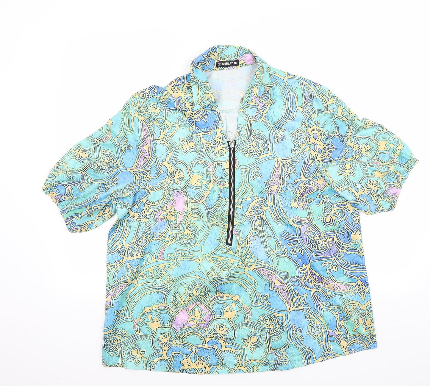 shelays Womens Green Floral  Basic Blouse Size L