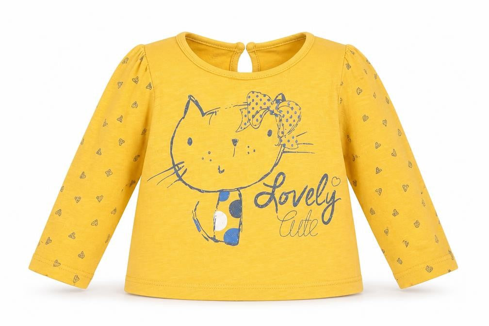 Front view of Matalan girls’ yellow basic t-shirt, size 9-12, months - lovely cute