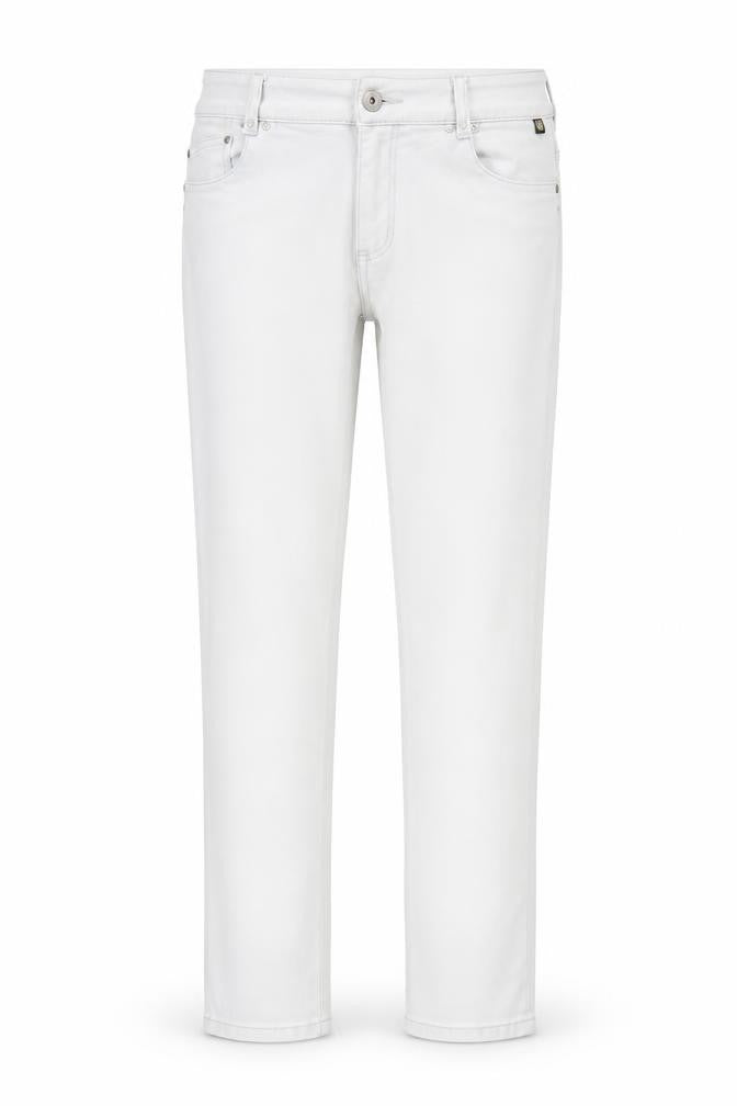 Front view of women’s grey straight jeans, size UK 10, 34-inch leg