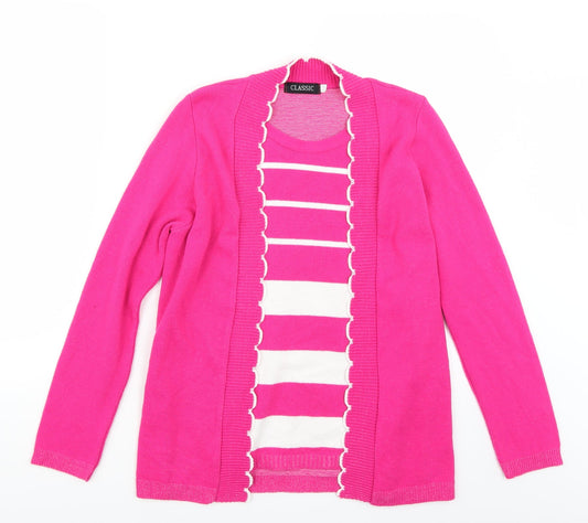 Classic Womens Pink Striped  Cardigan Jumper Size M
