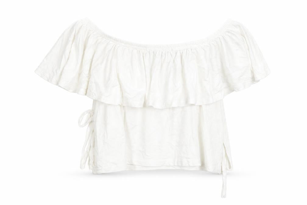 Front view of Missguided women’s white cropped t-shirt, size UK 10