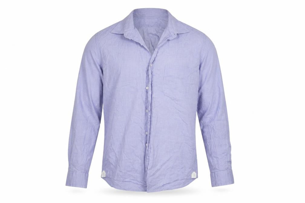 Front view of Sfera men’s blue button-up, size L
