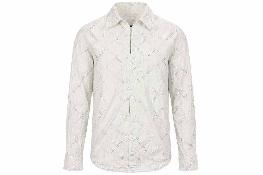 Front view of Burton men’s white check button-up, size S
