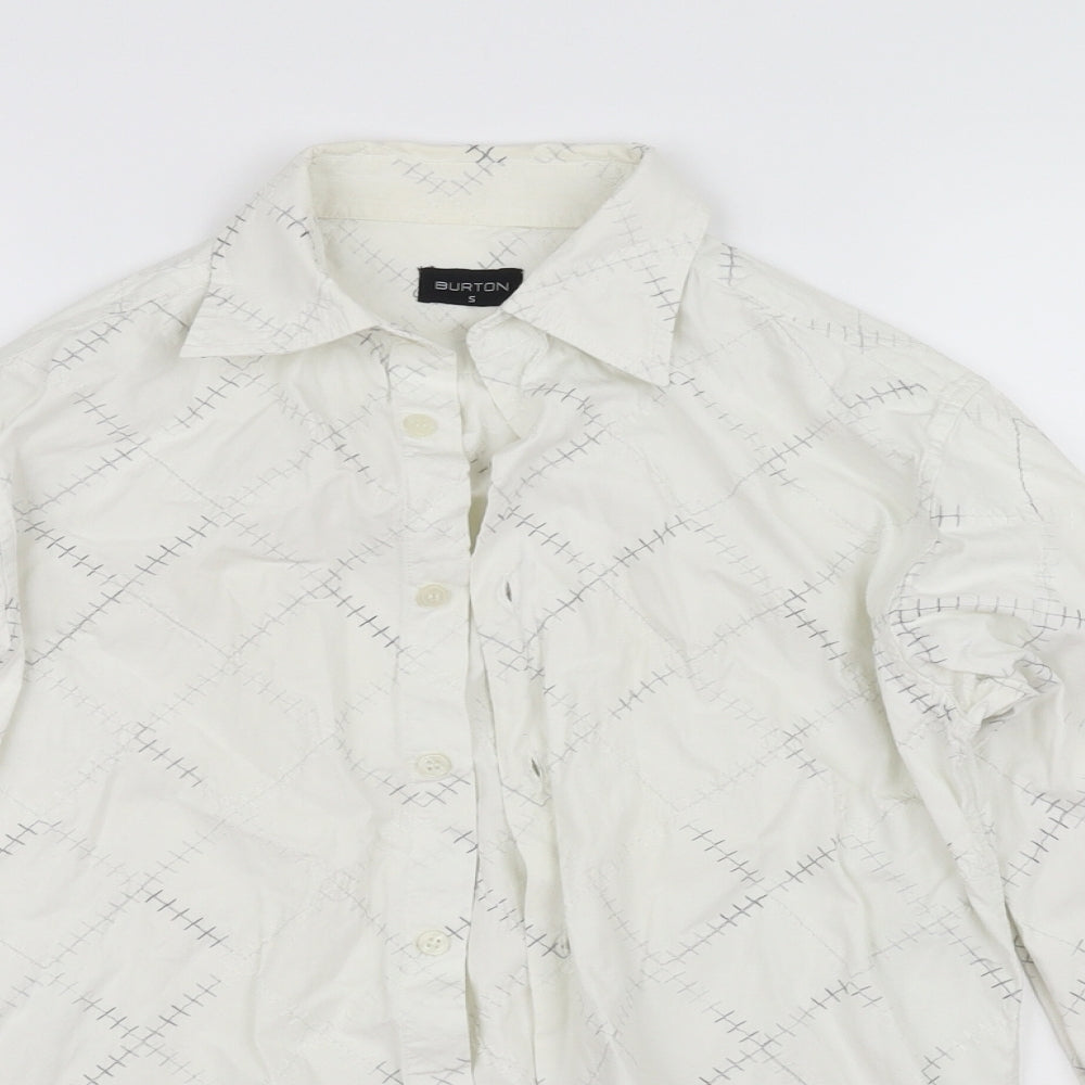 Burton Mens White Check   Button-Up Size S