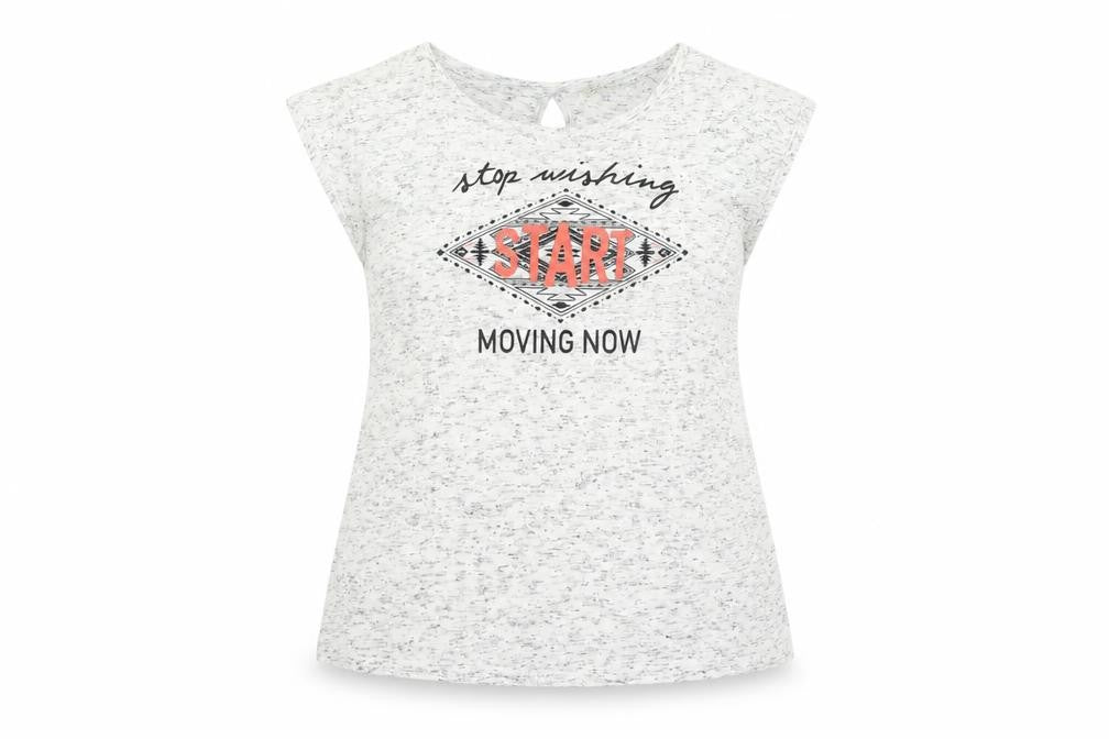 Front view of low casual women’s white tank, size UK 18