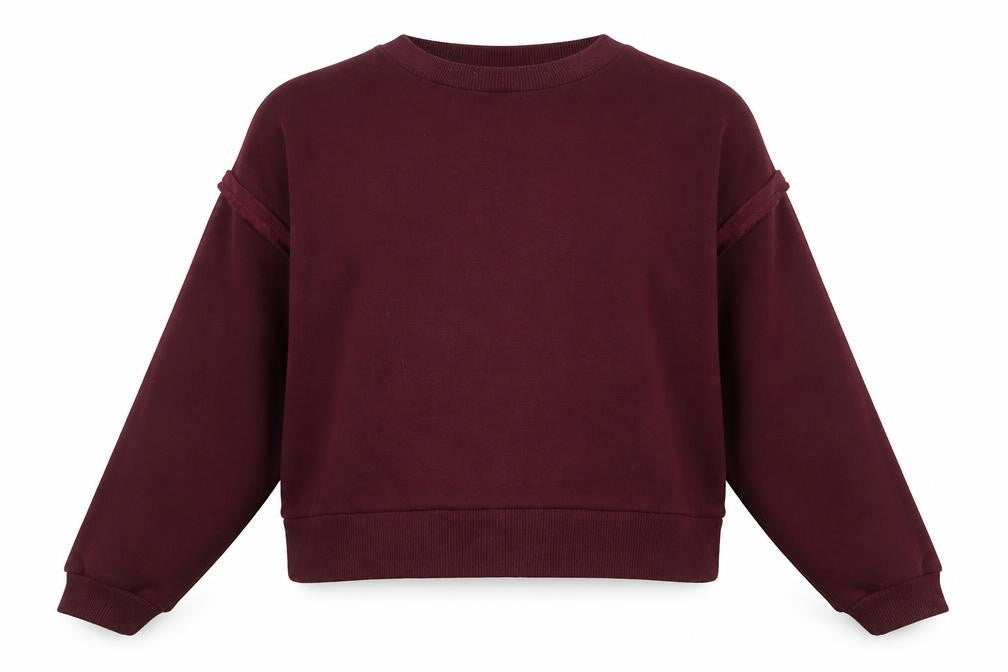 Front view of New Look women’s red pullover sweatshirt, size UK 14