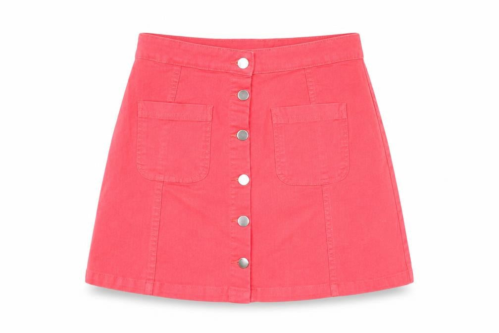 Front view of H&M women’s red cargo skirt, size UK 6