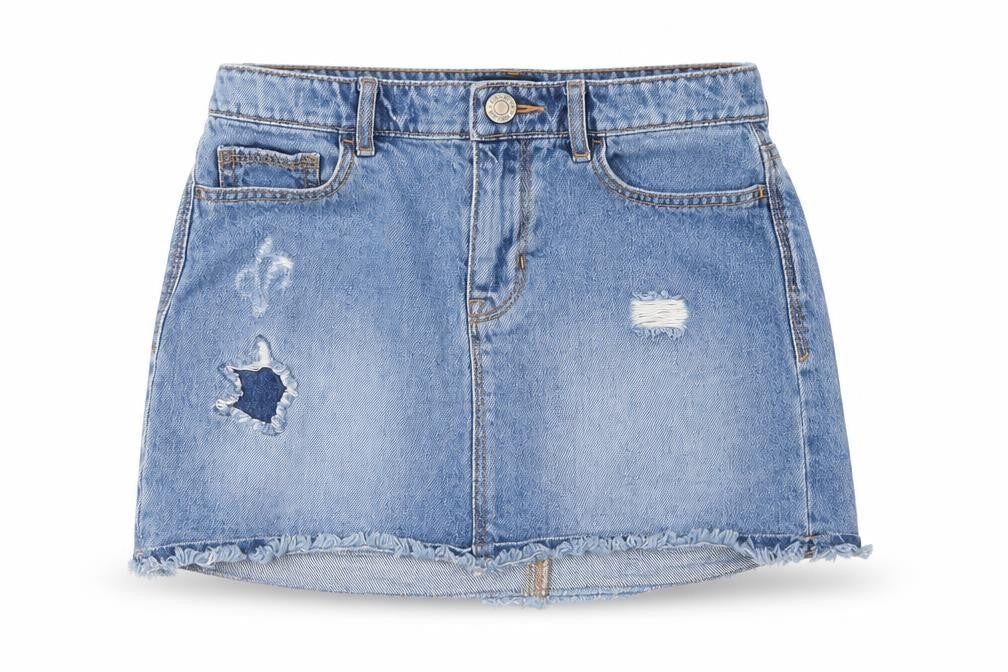 Front view of Gap girls’ blue cargo skirt, size 7, years