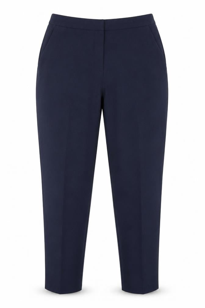 Front view of ASOS women’s blue trousers, size UK 12, 27-inch leg