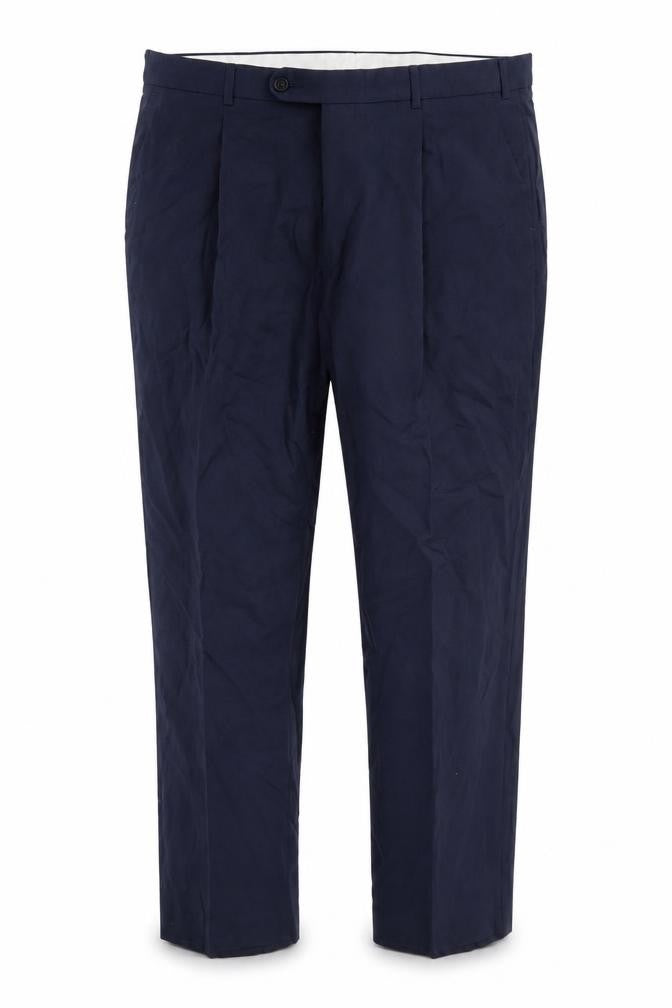 Front view of Essentials men’s blue rayon trousers, 29-inch leg