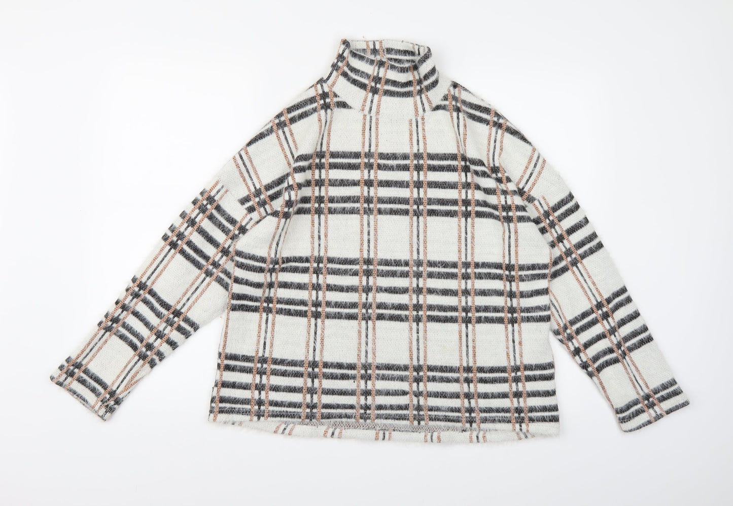 M&Co Womens White Check Knit Pullover Jumper Size 14