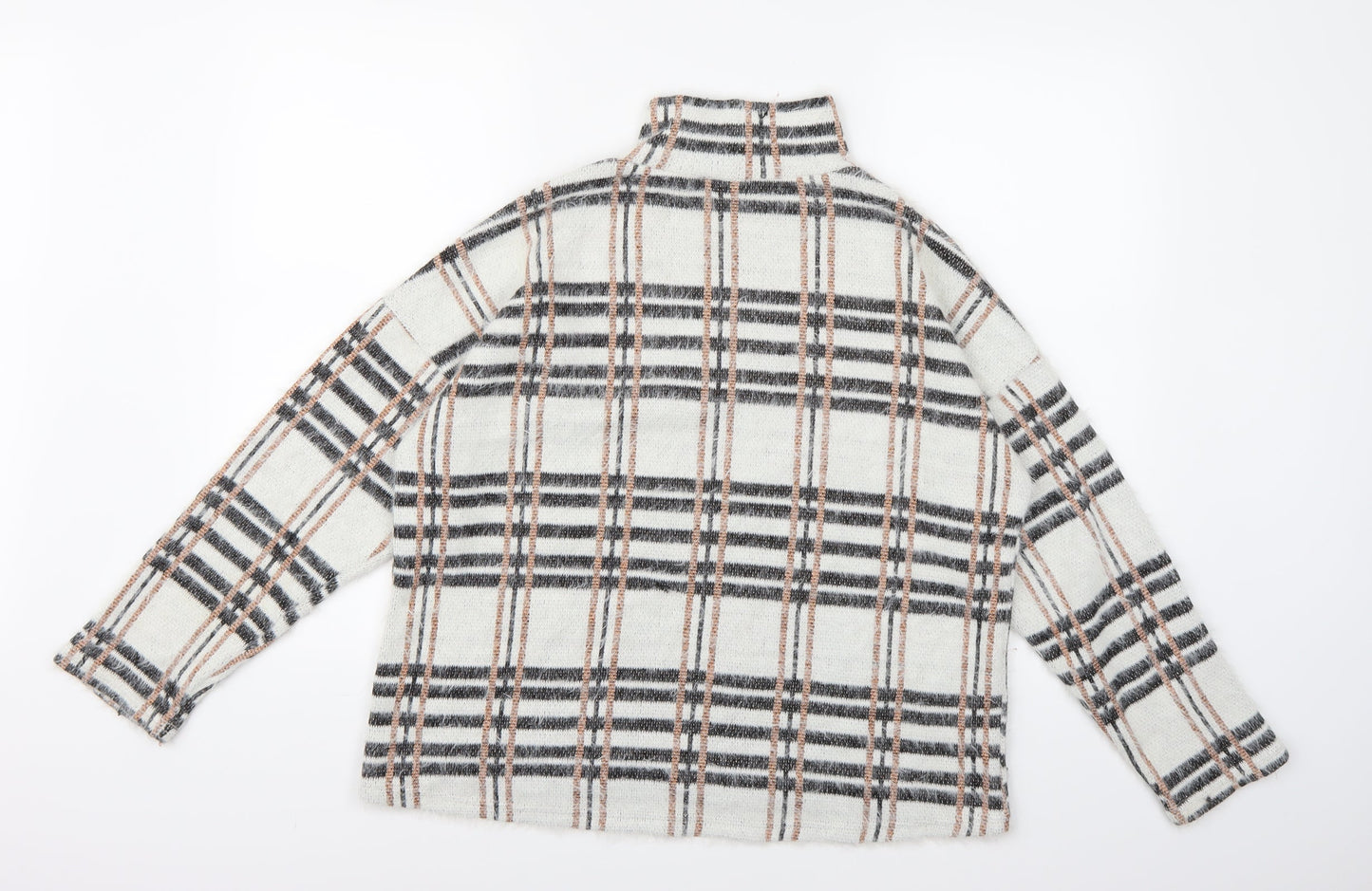 M&Co Womens White Check Knit Pullover Jumper Size 14