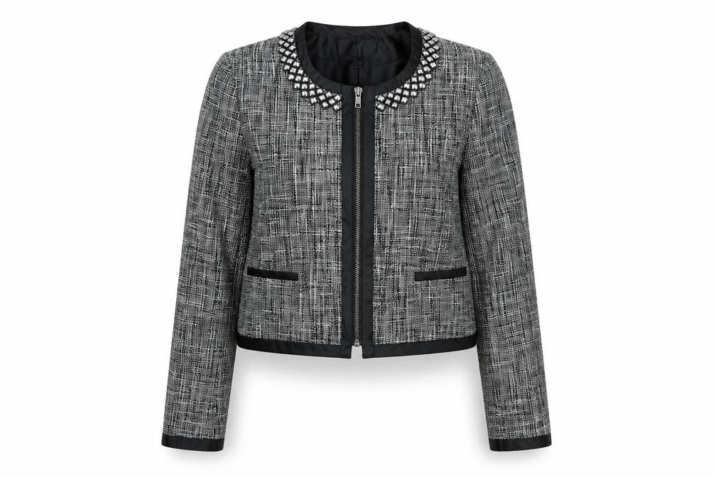Front view of H&M women’s black full zip jumper, size UK 10