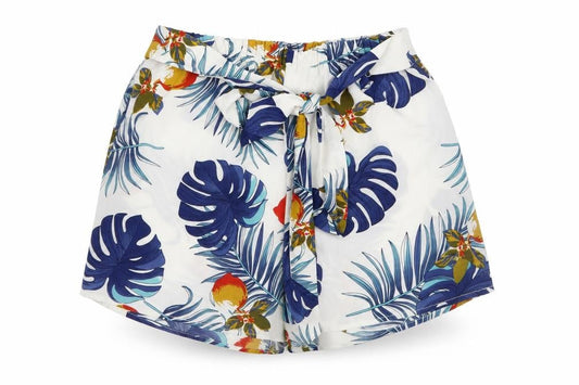 Front view of Preworn women’s white floral paperbag shorts, size S