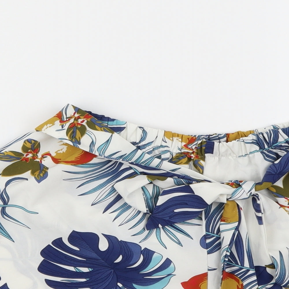 Preworn Womens White Floral  Paperbag Shorts Size S