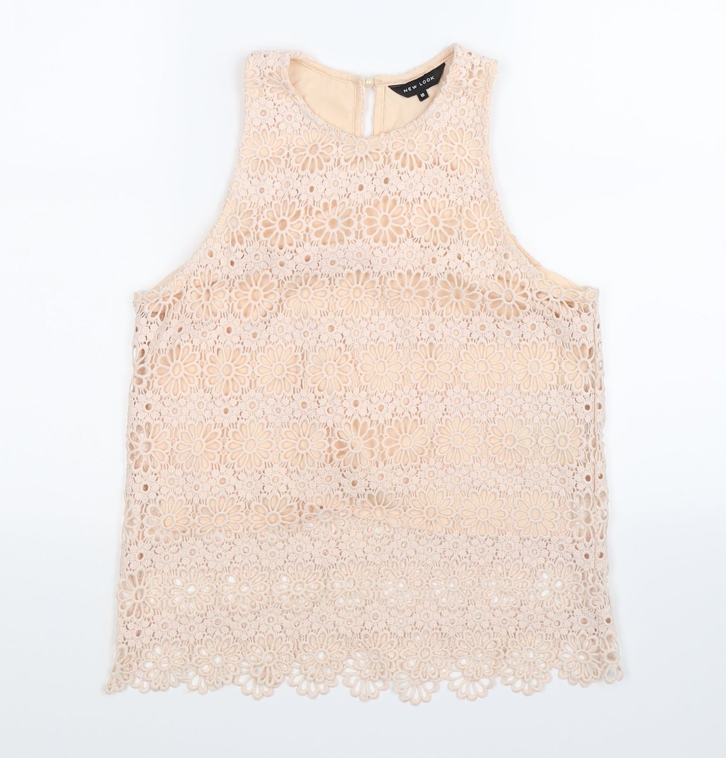 New Look Womens Pink Floral Crochet Basic Tank Size 10