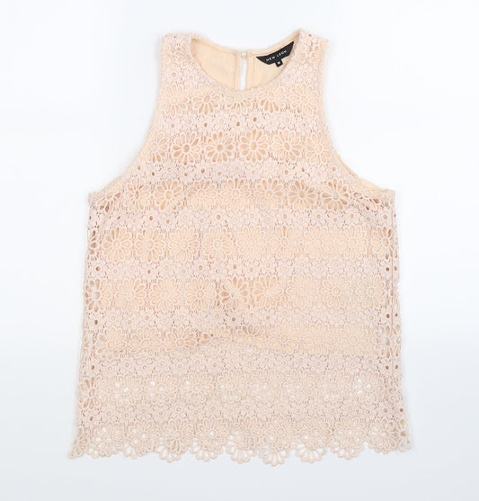 New Look Womens Pink Floral Crochet Basic Tank Size 10